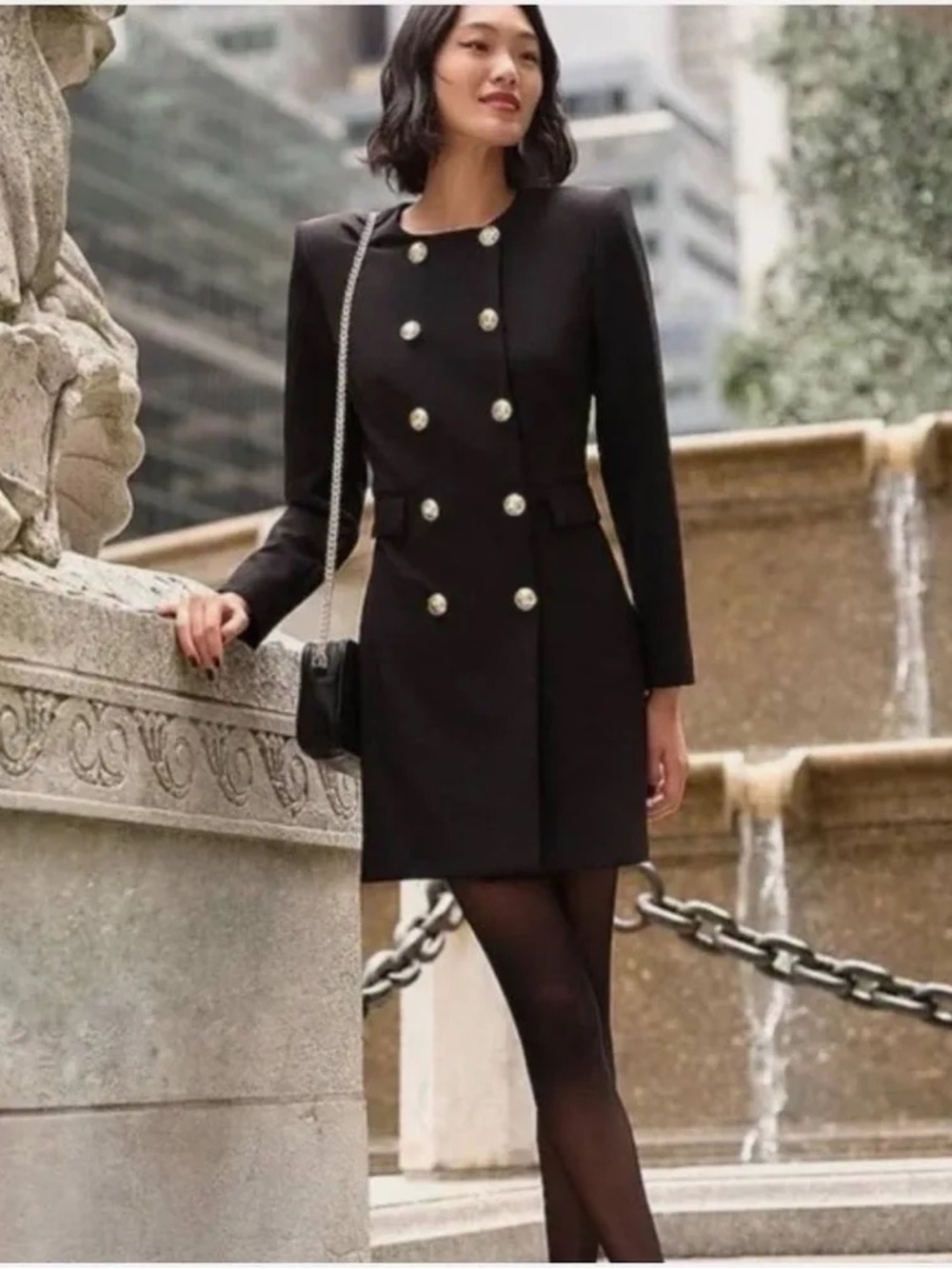 Express Black Double-Breasted Gold-Button Dress